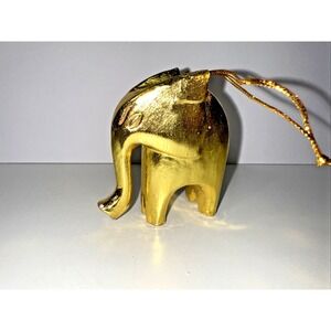 UNUSUAL Vtg. SHINY GOLD COLOR PAINTED WOODEN‎ ELEPHANT ORNAMENT